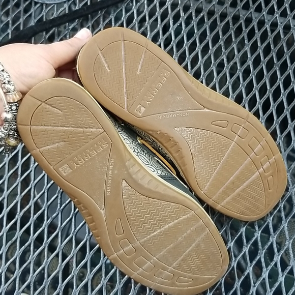 VGUC Sperry Boat Shoes Gold Metallic Sz 7.5 - Picture 4 of 6